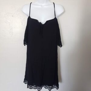 Cure Women's Medium Black Cold Shoulder Short Sleeve Mini Dress Lace Trim